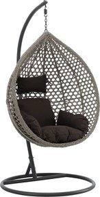 CH ZÁVESNÁ STOLIČKA, ŠEDÁ, VANKÚŠ – ŠEDÝ, RÁM – TMAVOSÉRY 107 x 68 x 120 CM