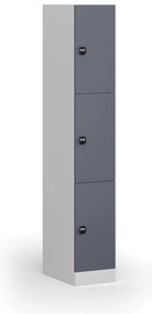 Šatníková skrinka S1 s úložnými boxmi, 3 boxy, 1850 x 300 x 500 mm, demont, zámok s čítačkou RFID kariet, tmavosivé dvere