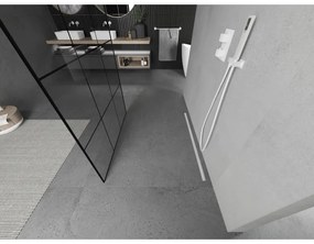 Mexen Kioto, priechodná sprchová zástena 100 x 200 cm, 8mm sklo číre/čierny vzor, 2x biela stabilizačná rozpera, 800-100-002-20-77