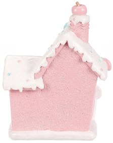 Vianočná dekorácia Domček z cukroviniek, polyresin, LED, ružová