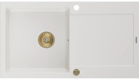 Mexen Leo, drez granitový 900x500x190 mm, 1-komorový, biela so zlatým sifónom, 6501901010-20-G