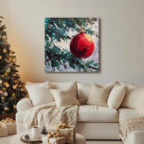 Vianočný obraz červená guľa a vetvičky