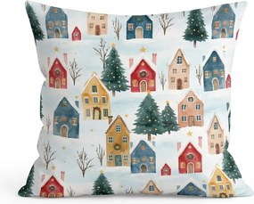 Bavlnená obliečka na vankúš WINTER VILLAGE 45x45 cm, farebná