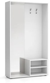 PLAN Šatníková stena s botníkom a zrkadlom, 2 háčiky, biela/biela