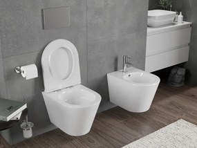Mexen Rico, závesná WC misa 490x360x370 mm, Rimless Tornádo + WC sedadlo z duroplastu, biela lesklá, 30720500T