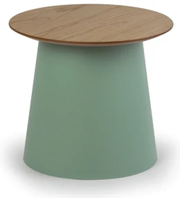 Plastový kávový stolík SETA s drevenou doskou, priemer 490 mm, dub/zelená