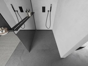 Mexen Kioto+ L, sprchová zástena Walk-In s poličkou a vešiakom 80 x 200 cm, 8mm sklo vzor zrkadlo, čierny profil, 800-080-123-70-50