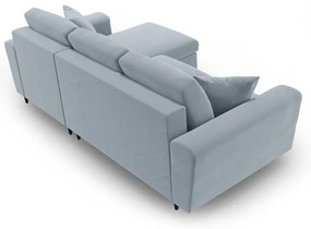 Svetlomodrá zamatová rozkladacia/s úložným priestorom rohová pohovka Kyoto – Cosmopolitan Design