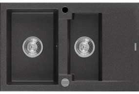 Mexen Gaspar granitový 1,5-komorový drez s krátkym odkvapkávačom 737 x 475 mm, Čierna škvrnitá - 6507731505-76