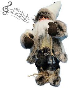 Grugen Spievajúci a tancujúci Santa Claus s lucerničkou, 30 cm, hnedo-biely