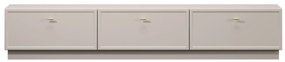 TV stolík Lorini 200 cm na sokli – kašmírová / zlatá / úchytky T
