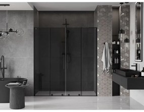 Mexen Velar L Duo, posuvné sprchové dvere do otvoru 170 cm, 8mm šedé sklo, čierna matná, 871-170-003-42-70