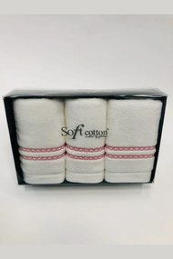 Soft Cotton 3x malý uterák CHAINE 30x50 cm Biela / béžová výšivka