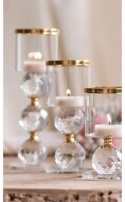 SADA 3x svietnikov, zlaté/priehľadné