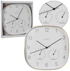 Nástenné hodiny s vlhkomerom a teplomerom Quartz, biela/zlatá
