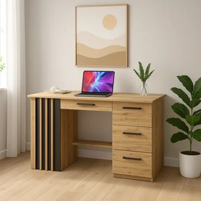 Počítačový stôl 120 cm dubový, remeselný, čierny, loft