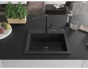 Mexen Oscar, 1-komorový granitový drez 580x490x205 mm, čierna, 6519581000-77-B