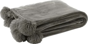 Šedý plyšový pléd PomPom s brmbolcami - 130 * 170cm
