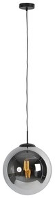 Závesné svietidlo v štýle Art Deco čierne s dymovým sklom 30 cm - Pallon
