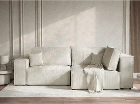 Krémovobiela menčestrová rozkladacia/s úložným priestorom rohová pohovka (pravý roh/do L) Tonga – Maison de Rêve