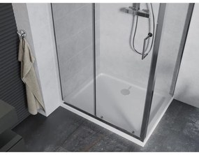 Mexen Apia, sprchový kút s posuvnými dverami 130 (dvere) x 80 (stena) cm, 6mm číre sklo, chrómový profil + slim sprchová vanička 5cm, 840-130-080-01-00-4010