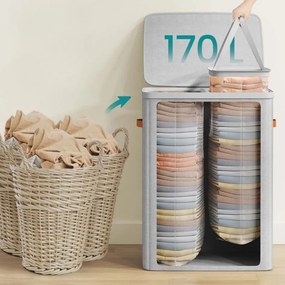SongmicsHome Kôš na bielizeň TALIA 170l, 56x40x75cm, svetlá šedá