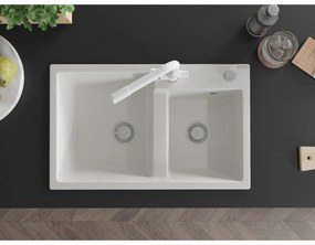 Mexen Tomas, granitový drez 800x500x190 mm, 2-komorový a biela batéria Duero, biela, 6516-20-671600-20