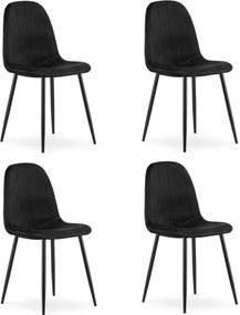 Set štyroch jedálenských stoličiek PADVA zamatové čierne / čierne nohy (4 ks)