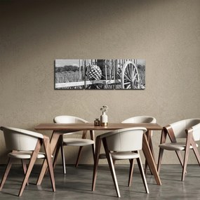 Obraz - Prívesný vozík, čiernobiela (s hodinami) (90x30 cm)