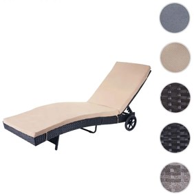 Lehátko HWC-D80, polyratan - sivá, béžový vankúš