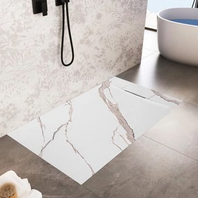Obdĺžniková sprchová vanička z SMC kompozitu REA BAZALT CARRARA 100x80 cm, biely mramor