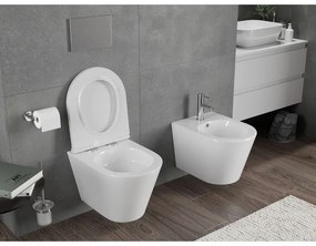 Mexen Rico, závesná WC misa 490x360x370 mm, Rimless Tornádo + WC sedadlo z duroplastu, biela lesklá, 30720500T