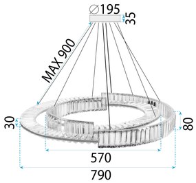 Toolight Toolight, LED krištáľové stropné svietidlo APP1525-CP60/80, chróm, OSW-06973