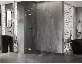 Mexen Lunar, výklopný sprchový kút ľavý 80 x 80 cm, 8mm číre sklo, zlatý profil, 834-080-080-50-00-L