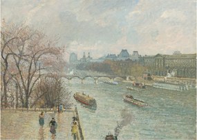 Sklenený obraz - Camille Pissarro, The Louvre, Afternoon, Rainy Weather, reprodukcia (70x50 cm)