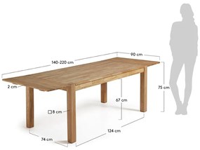 Jedálenský rozkladací stôl z dubového dreva Kave Home, 140 x 90 cm