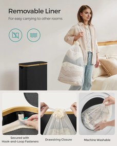 65l koš na prádlo s viečkom, úzky dizajn, 42 × 22,5 × 70,5 cm, čierny