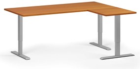 Výškovo nastaviteľný stôl, 180x140 cm, 3 motory, L/P, sivá podnož, čerešňa