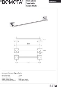 Bemeta Design BETA: Držiak uterákov, 300 mm - 132104012
