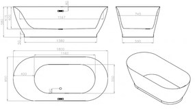 Voľne stojaca vaňa MEXEN ROXY 180x85 cm biela