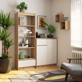 Kancelársky regál Rexa 60 cm 1 zásuvka a 4 police dub sonoma/biely