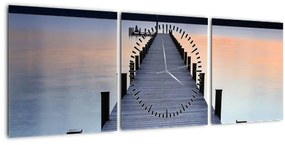 Obraz - Mólo pri jazere Starnberger, Bavorsko, Nemecko (s hodinami) (90x30 cm)