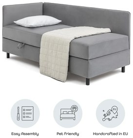 Sivá čalúnená jednolôžková posteľ s úložným priestorom s matracom 90x200 cm Avela – Bonami Selection