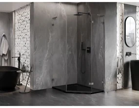 Mexen Lunar, L päťuholníkový sprchový kút s pravým sklonom 80 x 100 cm, 8mm číre sklo, grafitový profil, 831L-080P-100L-95-00-P