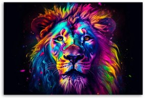 Obraz na plátně, Barevný neonový portrét lva Ai - 120x80 cm