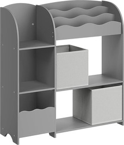 Detská knižnica, detská polica na hračky a knihy s 2 boxmi, 30 x 93 x 100 cm, sivá