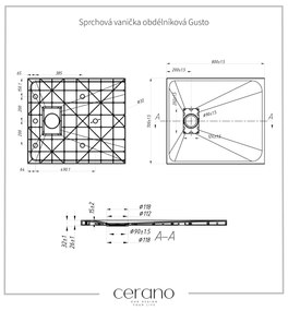 Cerano Gusto, obdĺžniková sprchová vanička 80x70x3 cm z minerálneho kompozitu, čierna matná, CER-CER-414575