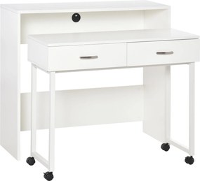 HOMCOM Sada 2 skladacích stolov s kolieskami, 2 zásuvky do kancelárie 100x36x88 cm Biela | Aosom
