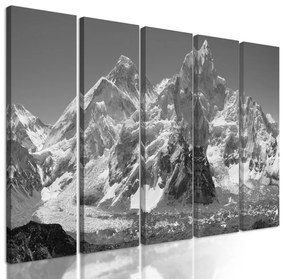 5-dielny obraz Alijašské hory v čiernobielom prevedení