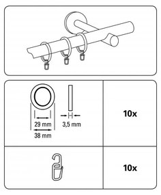 Krúžky na záclony s vložkou a háčikom v súprave 10 ks Elba - Gardinia